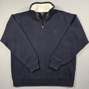 Nautica Men's Large Blue 1/4 Zip Mock Neck Pullover Sweater Embroidered Logo